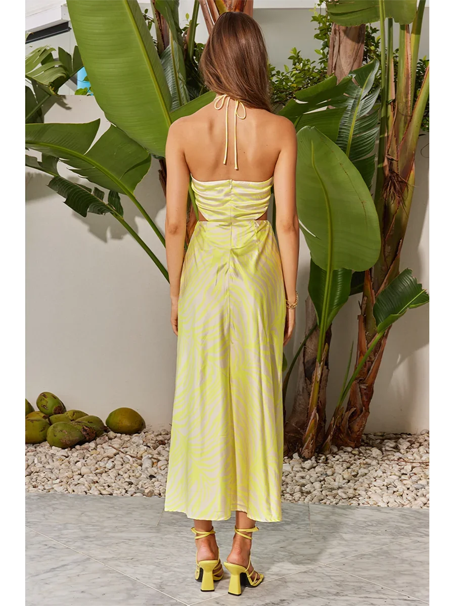 Halter Waist Cutout Zebra Midi Dress