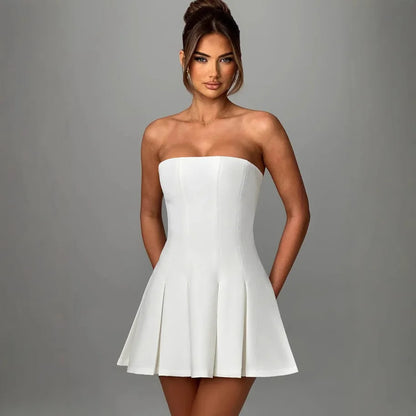 Strapless Bow Ruffle Elegant Gothic Mini Dress