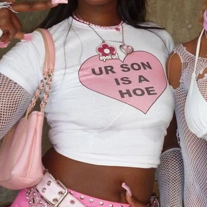 Heart-Shaped Letter Print Gothic Crop Top