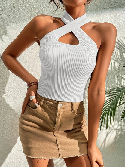 Heart Criss Cross Ribbed Knit Y2K Cami Top