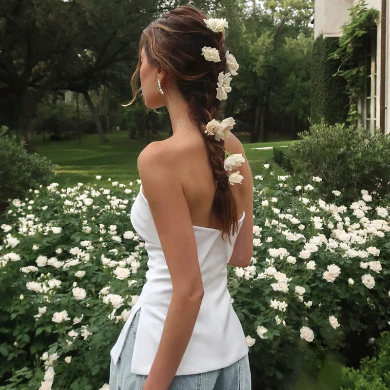 Solid Side Split Bandeau Strapless