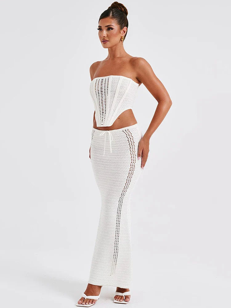 Strapless Lace Bandage Maxi Knit Set