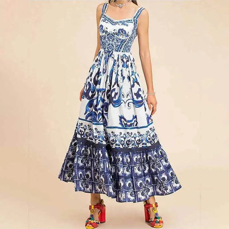 Strap Light Luxury Print Floral Dress