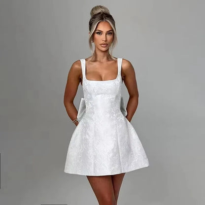 Jacquard Bow Strapless Backless Mini Dress