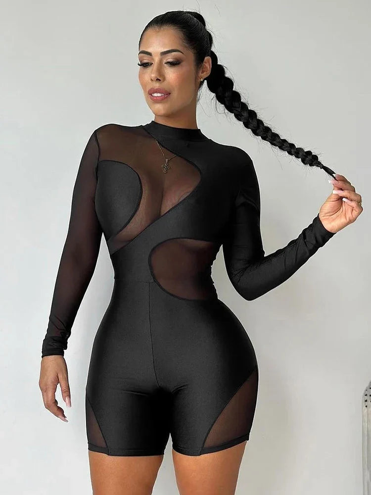 Patchwork Full Sleeve Fitness Romper