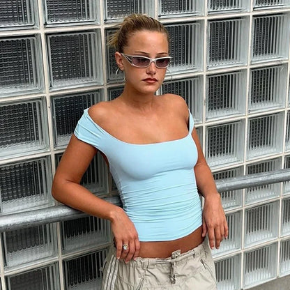 Slash Neck Backless Off Shoulder Crop Top