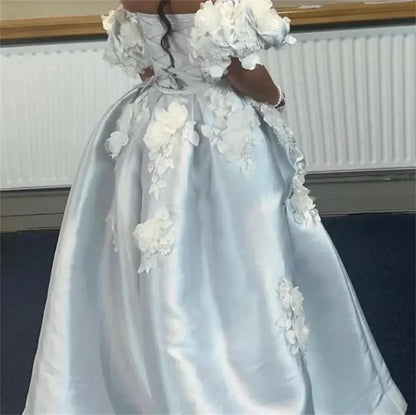 Light Blue Mini Satin Prom Dress