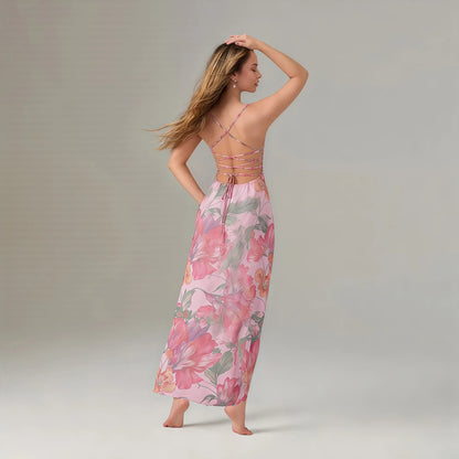 Cross Tie-up Backless Floral Dress