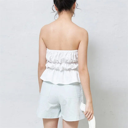 Solid Ruched Tie Up Tube Strapless