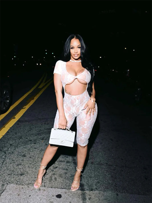 Lace See Through Black Bodycon Romper