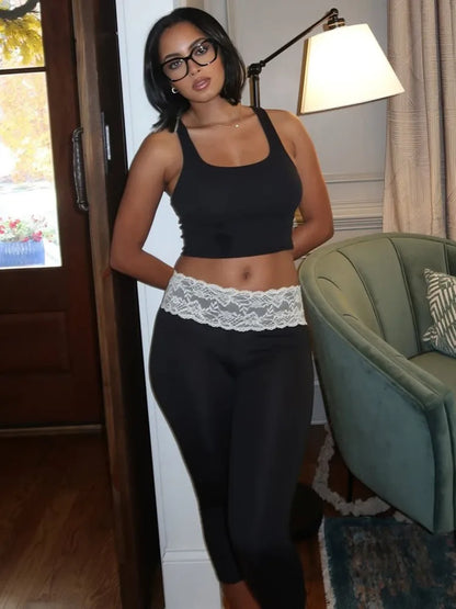 Sexy Sleeveless Crop Top Black Two Piece Shorts Set