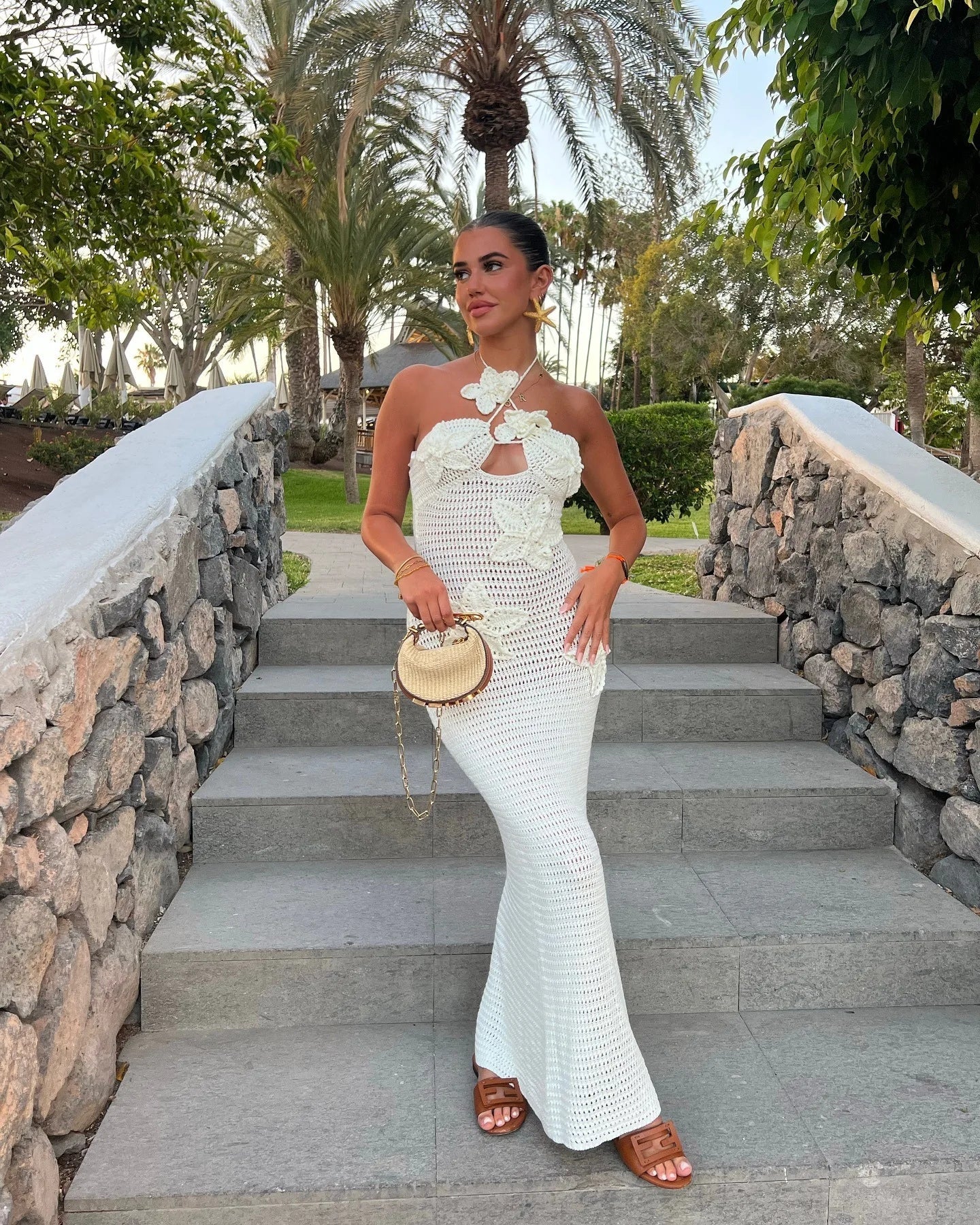 3D Flower Halter Hollow Floral Dress