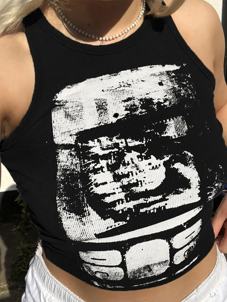 Printed Y2K Cropped Tank Cami Top