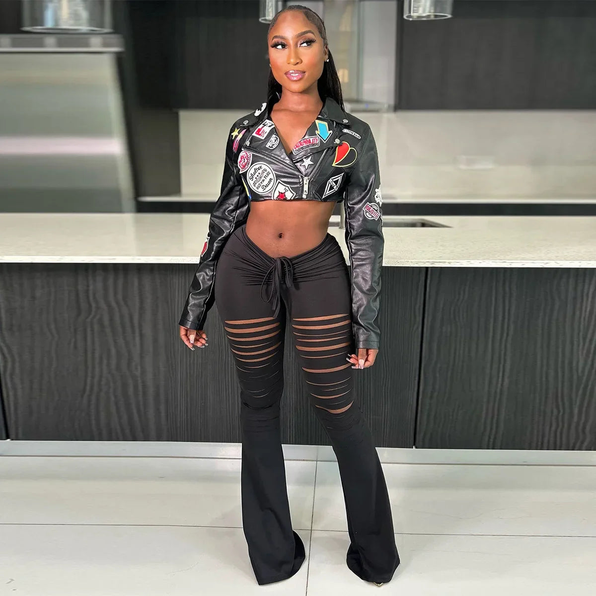 Cropped Leather Varsity Jacket