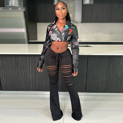 Cropped Leather Varsity Jacket