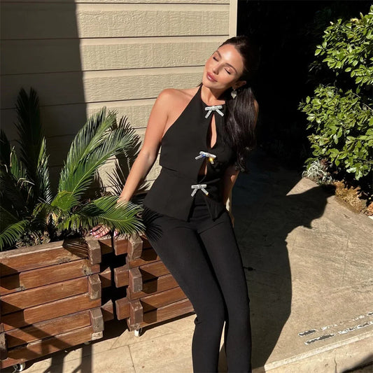 Jewelry Bow Hanging Neck Blouse