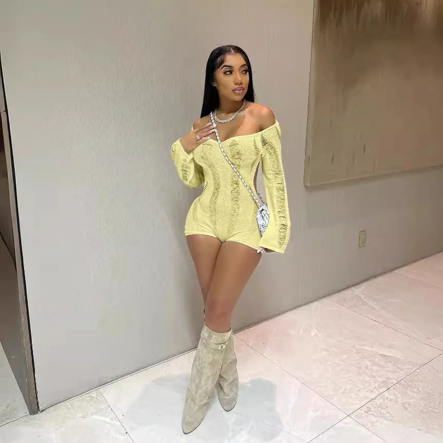 See Through Backless One Shoulder Romper