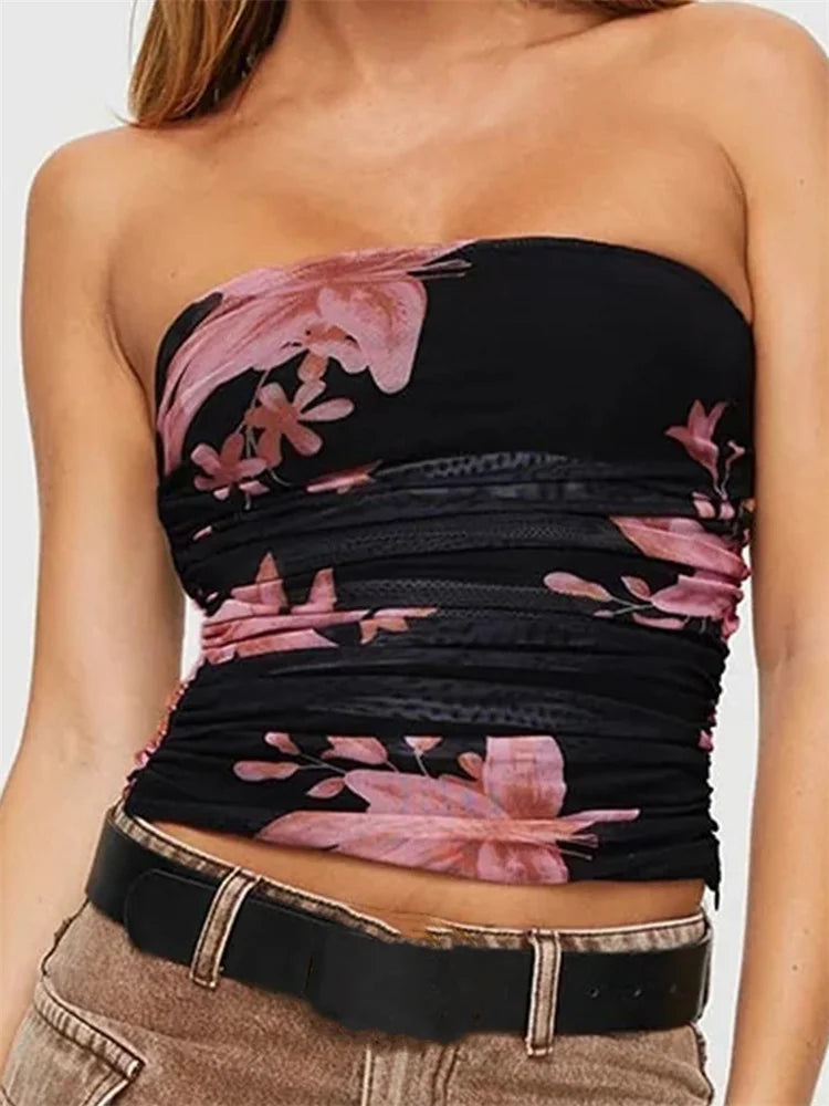 Floral Off Shoulder Aesthetic Strapless