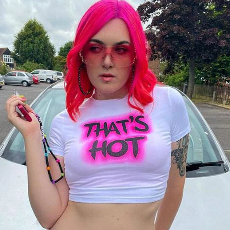 Y2K Letter Print Gothic Short Sleeve Crop Top