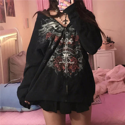 Skull Print Fairy Grunge Hoodie