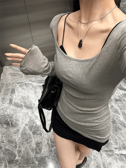 Mesh Irregular Long Sleeve Sheer Top