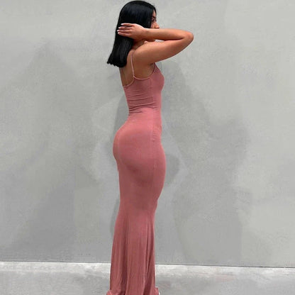 Satin Backless Bodycon Maxi Slip Dress