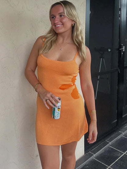 Knit Print Backless Spaghetti Mini Dress