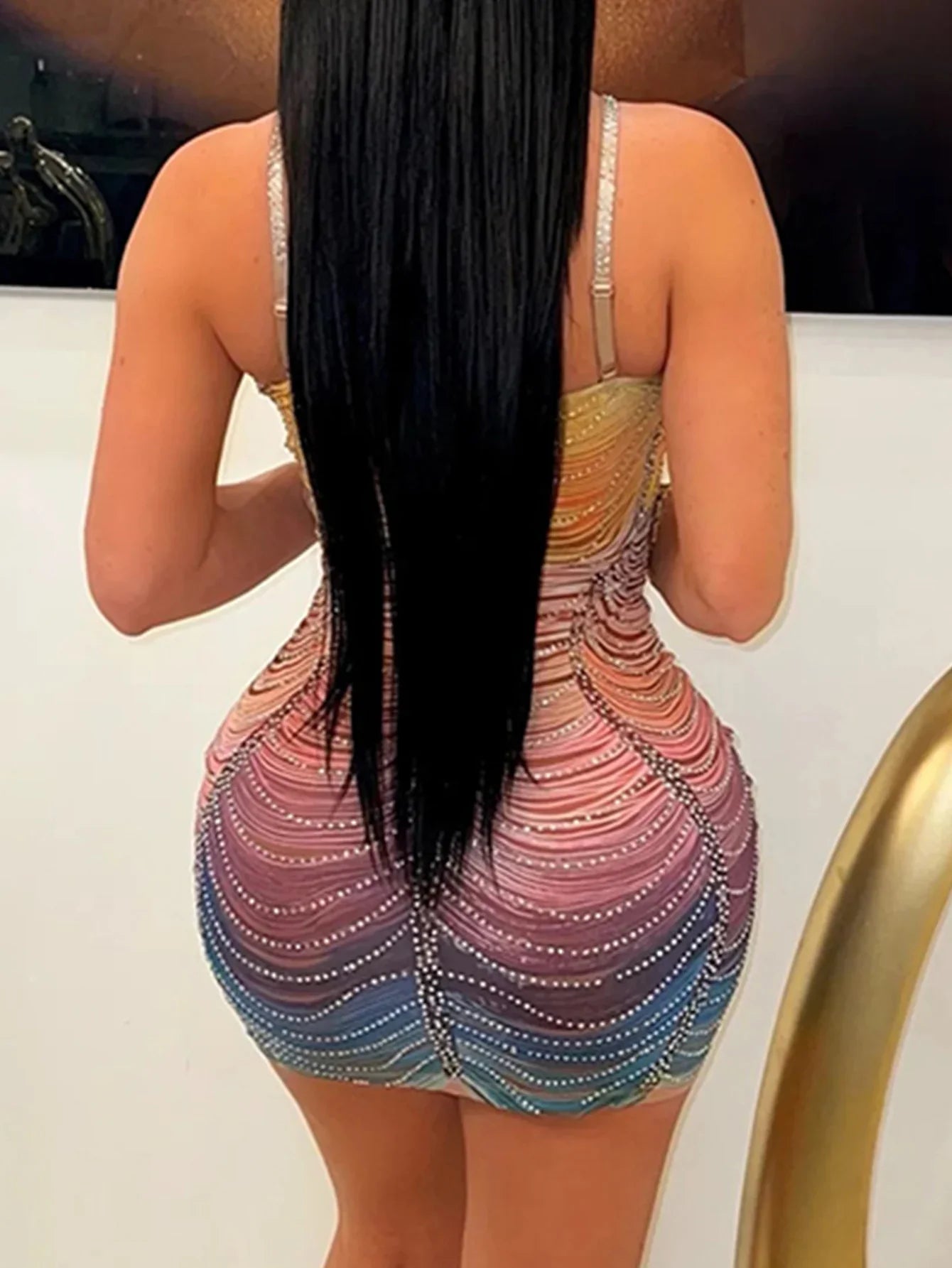 Rhinestone Backless Bodycon Mini Dress