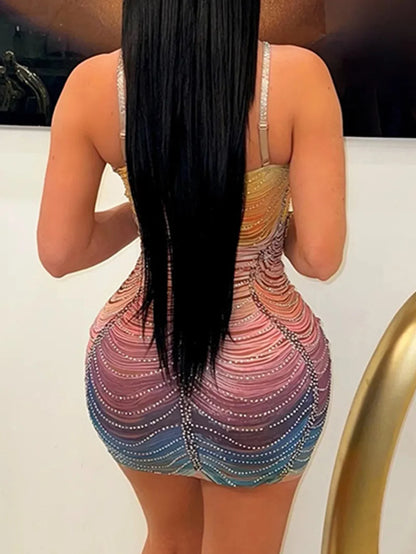 Rhinestone Backless Bodycon Mini Dress