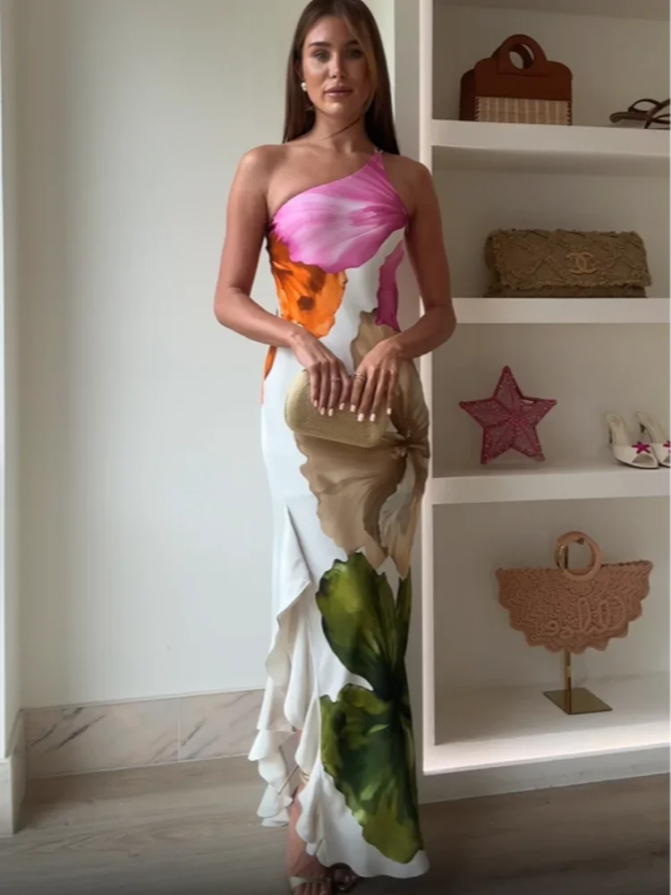 Irregular Curling Edge Floral Dress