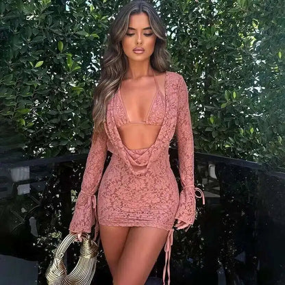 Strapless Lace Backless Party Mini Dress