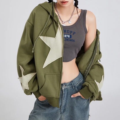 Star Print Drawstring Hoodie