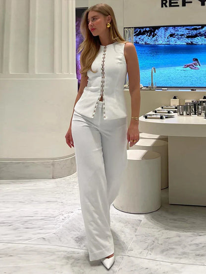 Sleeveless Vest Straight Pant Suit