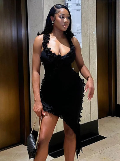 Ruffles Mesh Sleeveless Backless Party Dress