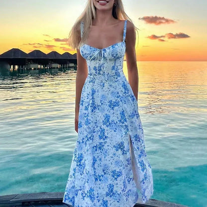 Loose Split Midi Boho Floral Dress