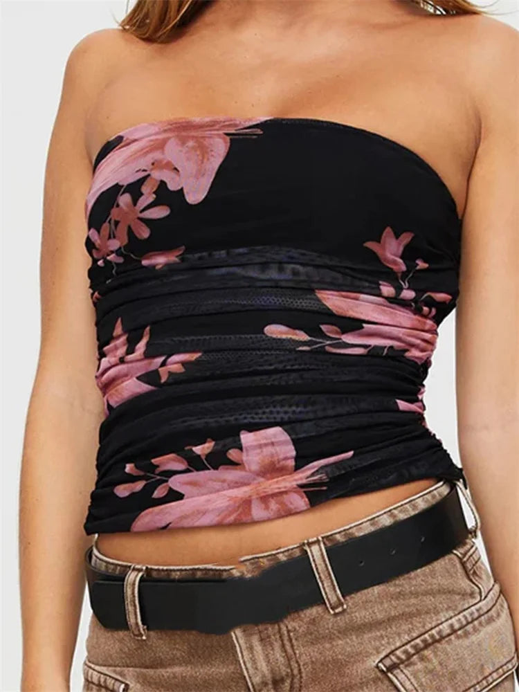 Floral Off Shoulder Aesthetic Strapless