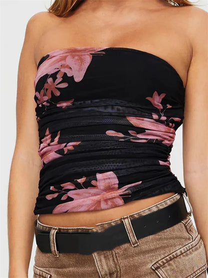 Floral Off Shoulder Aesthetic Strapless