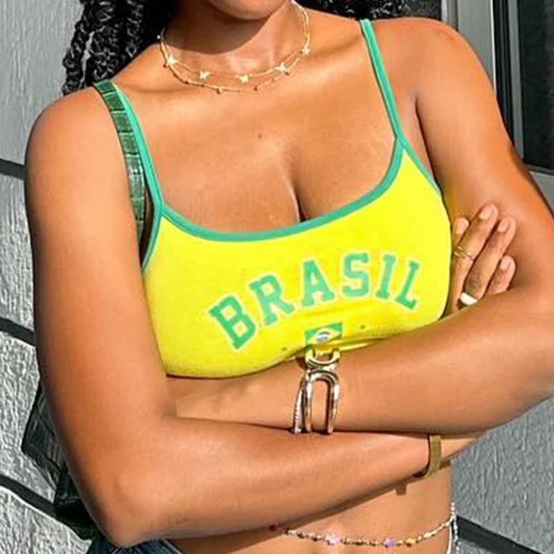 Brazil Letter Aesthetic Vintage Cami Top