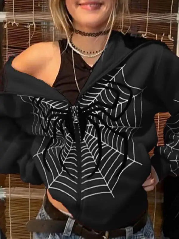 Gothic Spider Web Zip Up Hoodie