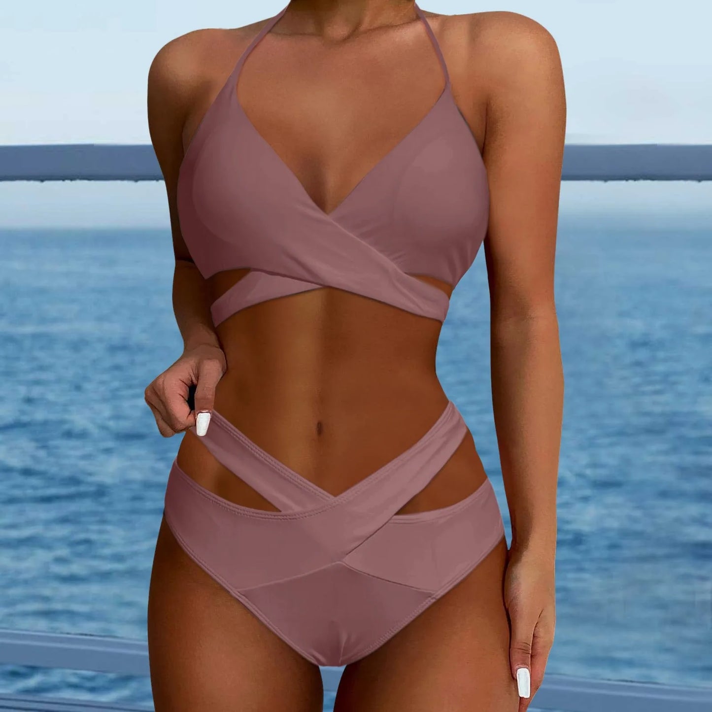Hollow Out Backless Padded Two Piece Swim Sets