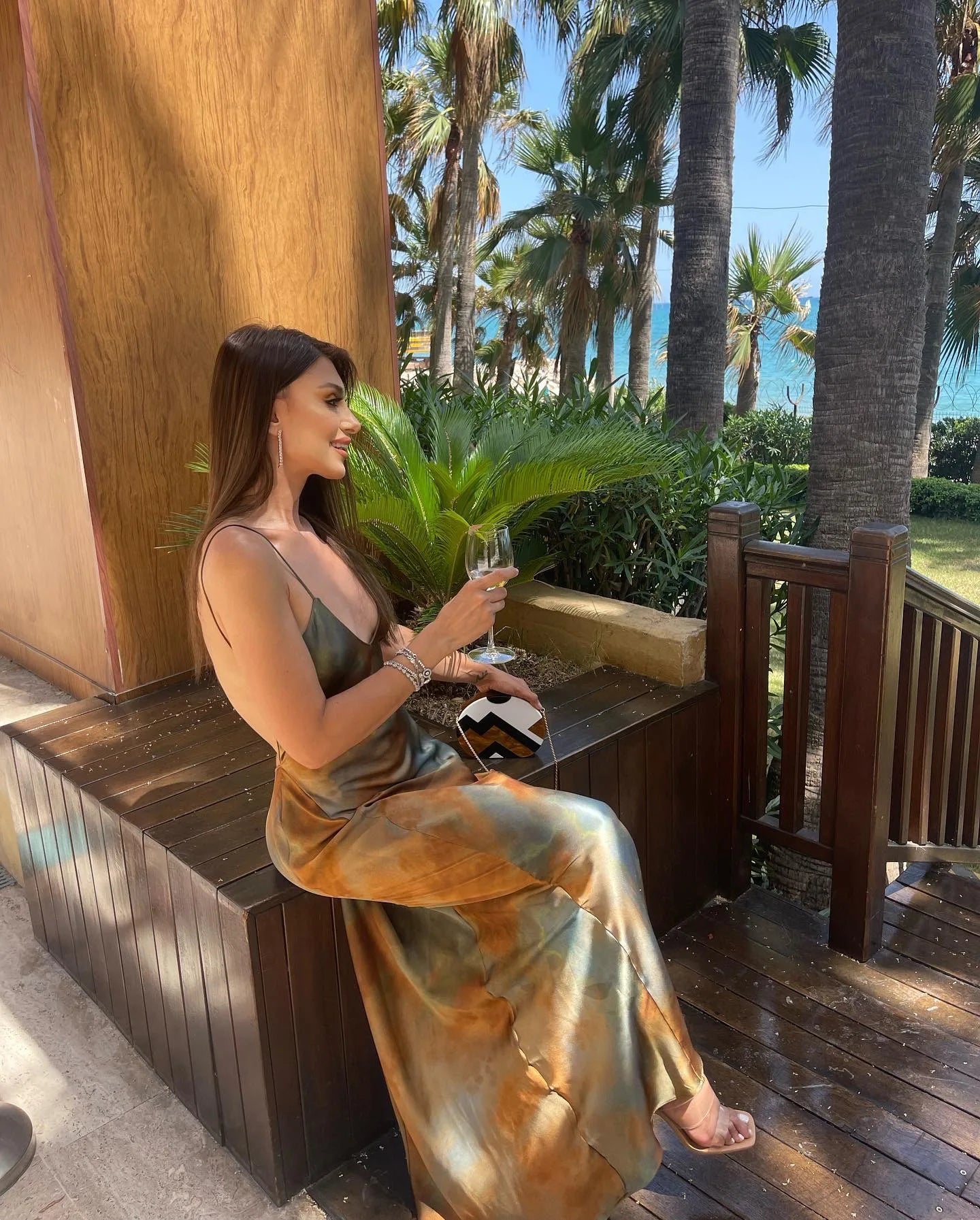 Retro Lace V-neck Backless Printed Slip Dress