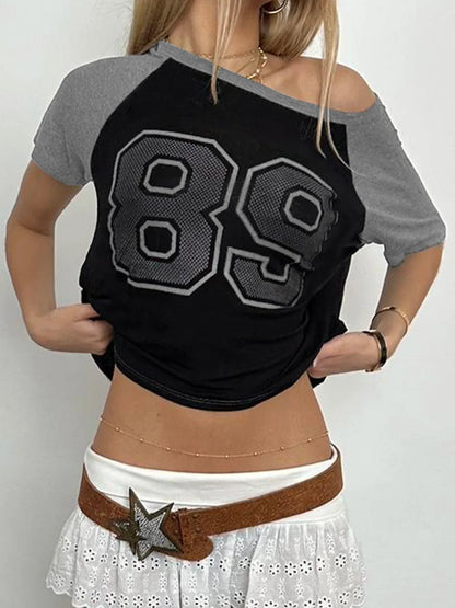 Retro Football Jersey Patchwork Crop Top