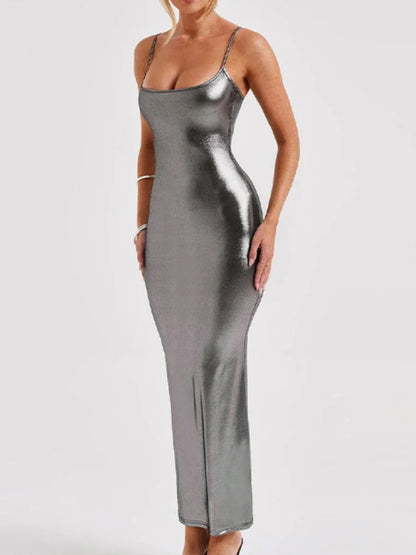 Patent Leather Sleeveless Maxi Dress