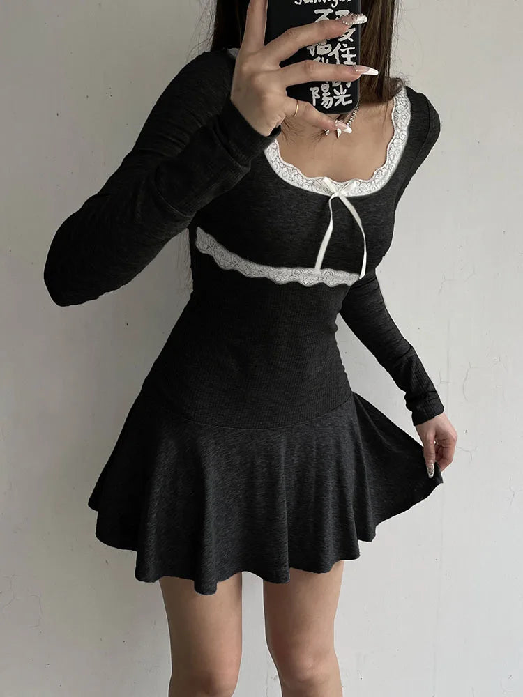 Patchwork Lace Square Neck Mini Dress