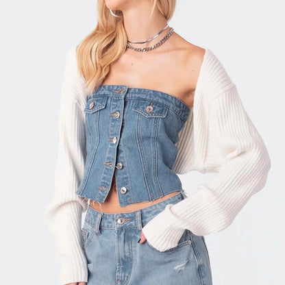 Button Down Jean Corset Strapless