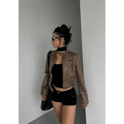 Stand Collar Short Motorcycle Jacket