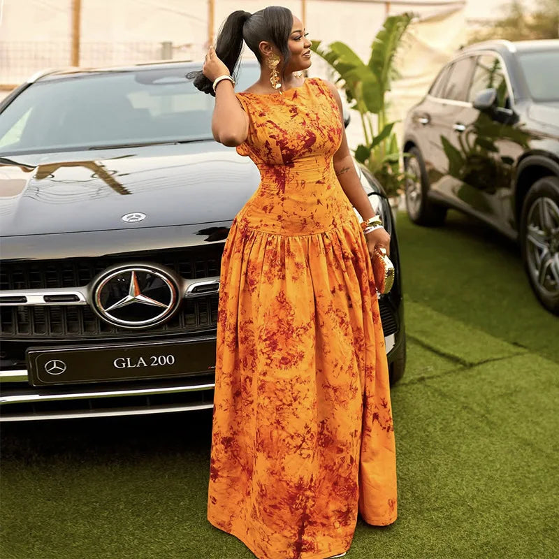 Sleeveless Big Swing High Waist Maxi Floral Dress