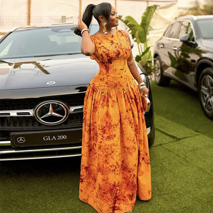 Sleeveless Big Swing High Waist Maxi Floral Dress