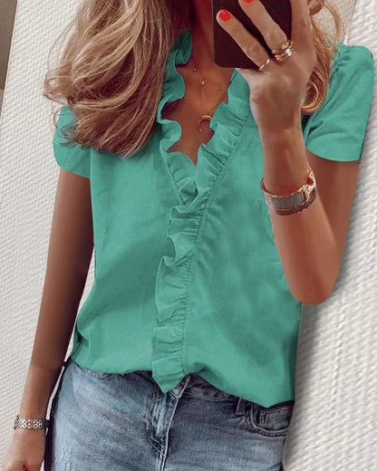 Plus Size Summer Casual Short Sleeve V-neck Blouse