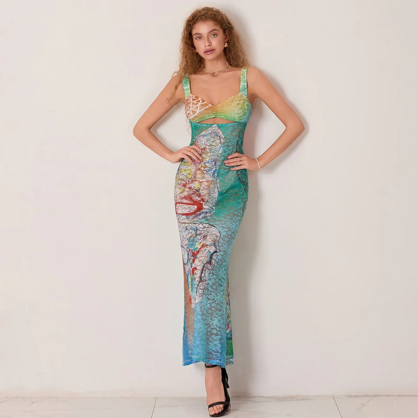 Hollow Pattern Cami Floral Dress